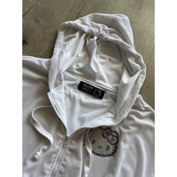 Rare Forever 21 X Hello Kitty Velour Bling Hoodie Sanrio Collection White Large - Picture 3 of 5
